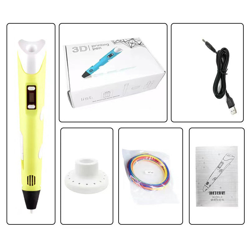 3D Printing Pen with Display - Includes 3D Pen, 3 Starter Colors of PLA Filament, Stencil Book + Project Guide, and Power adapter