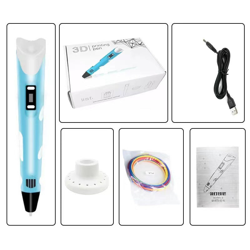 3D Printing Pen with Display - Includes 3D Pen, 3 Starter Colors of PLA Filament, Stencil Book + Project Guide, and Power adapter