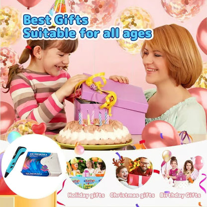 3D Printing Pen with Display - Includes 3D Pen, 3 Starter Colors of PLA Filament, Stencil Book + Project Guide, and Power adapter