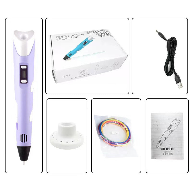 3D Printing Pen with Display - Includes 3D Pen, 3 Starter Colors of PLA Filament, Stencil Book + Project Guide, and Power adapter